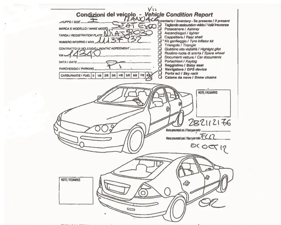vehicle condition report associated with chase sapphire preferred rental car insurance claim