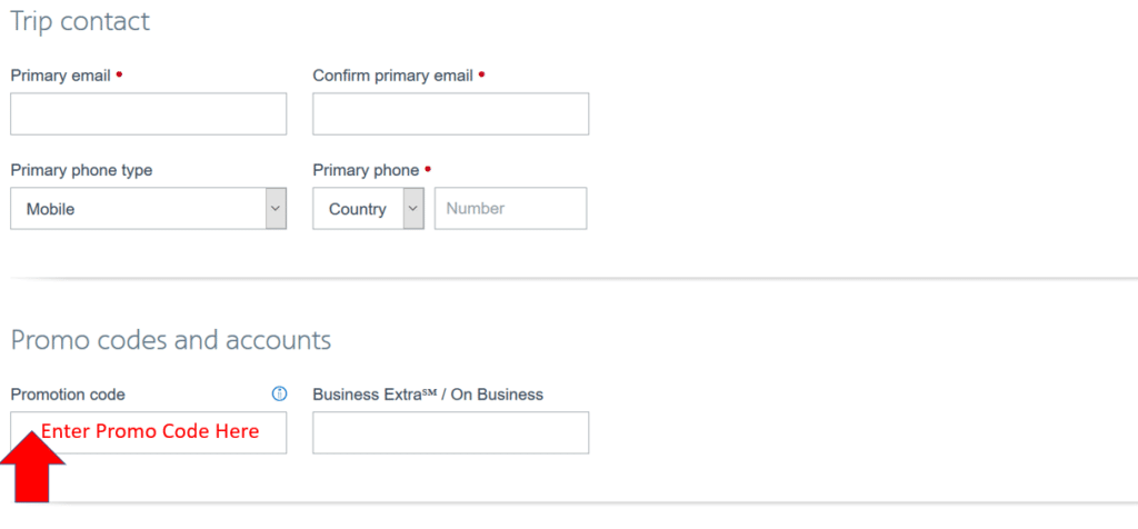 Here is where you enter the American Airlines Promo Code