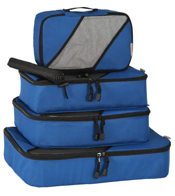 Packing Cubes: 4 piece Set + Laundry/Shoe Bag Blue