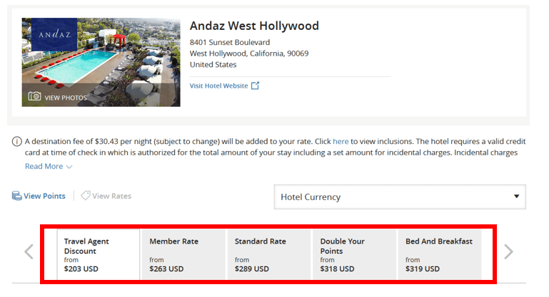 travel agent rates hotel