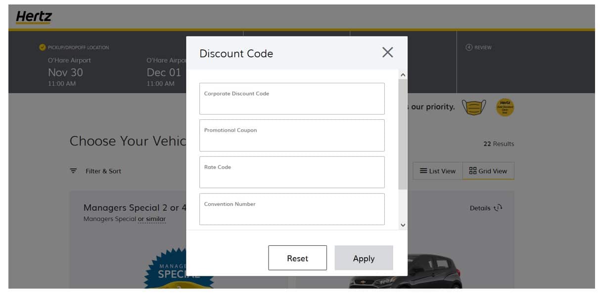 How to manually enter Hertz Discount Code