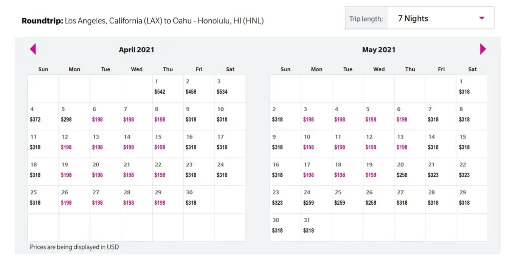Low Fare Flight Calendar 