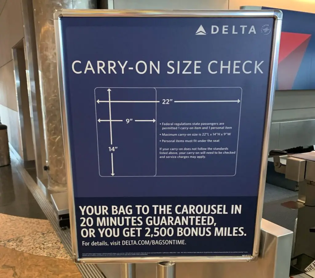 Delta Carry on size restriction sign