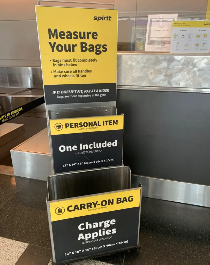 Spirit Airlines personal item size checker