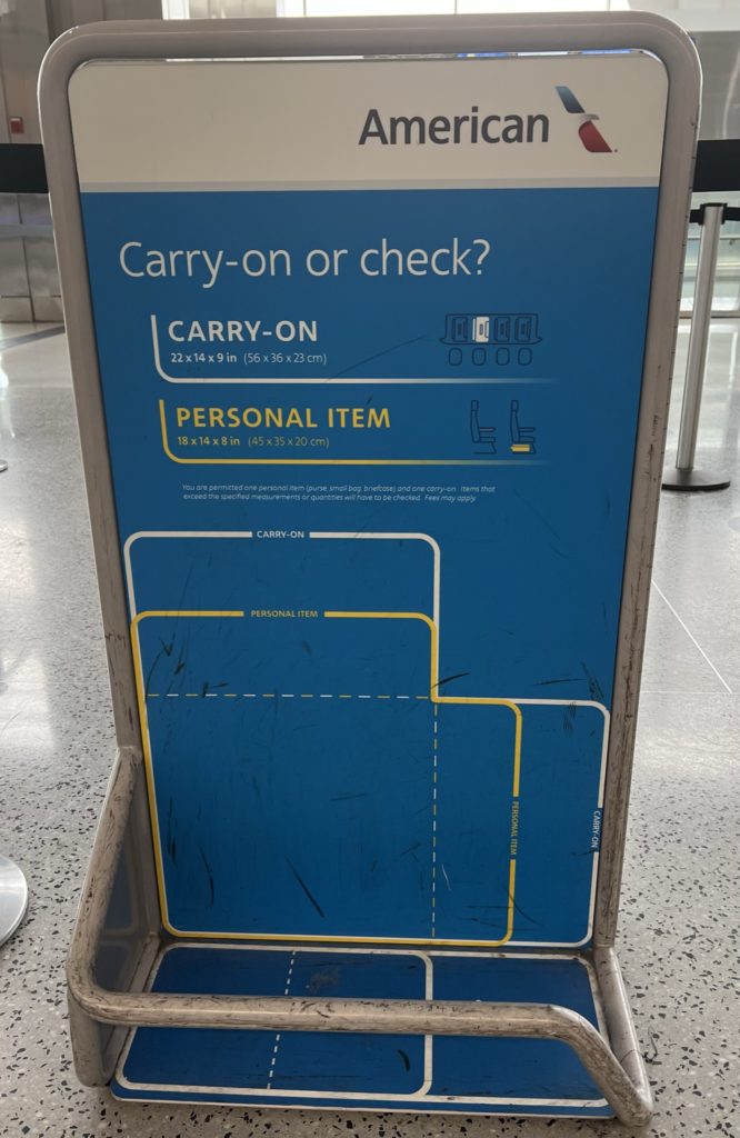 American airlines carry on size check