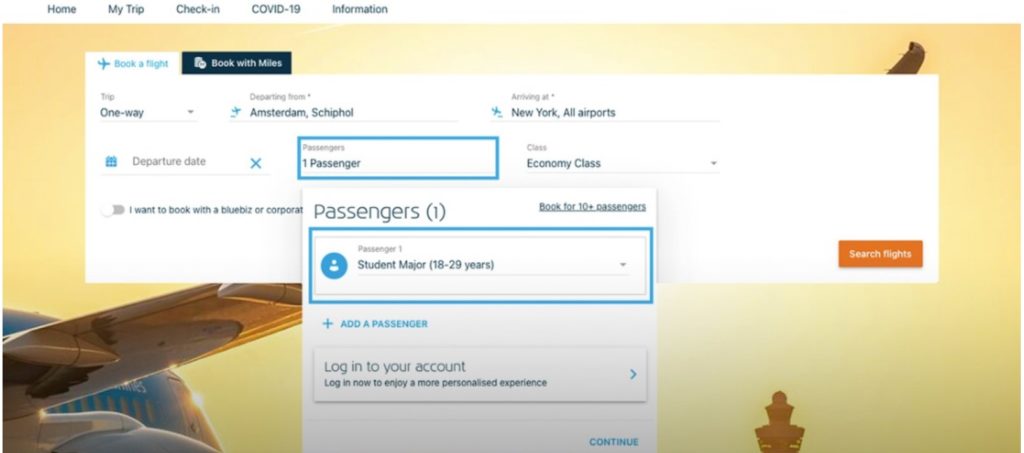 How to book KLM Student Discount Fares