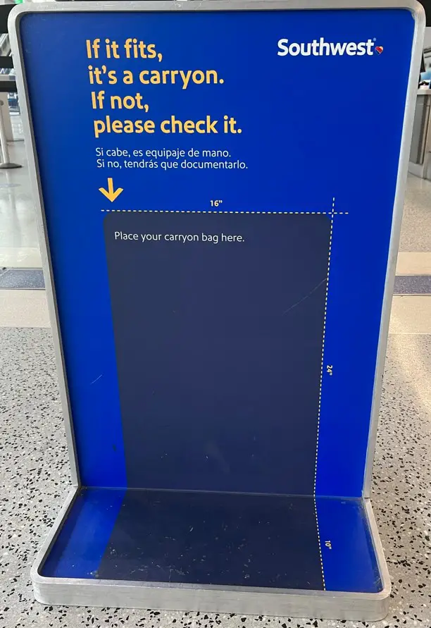 Southwest airlines carry on size check template