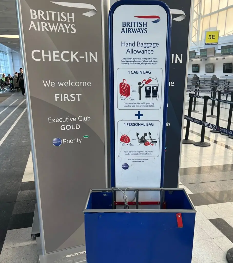 British Airways Size Checker for carry-on and personal items