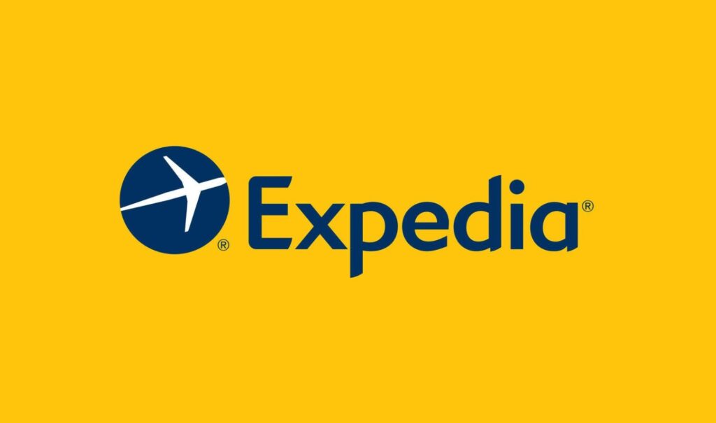 expedia logo on yellow background