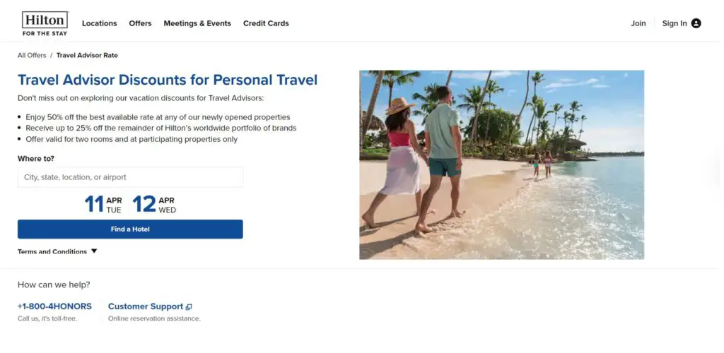 hilton travel agent rate booking page