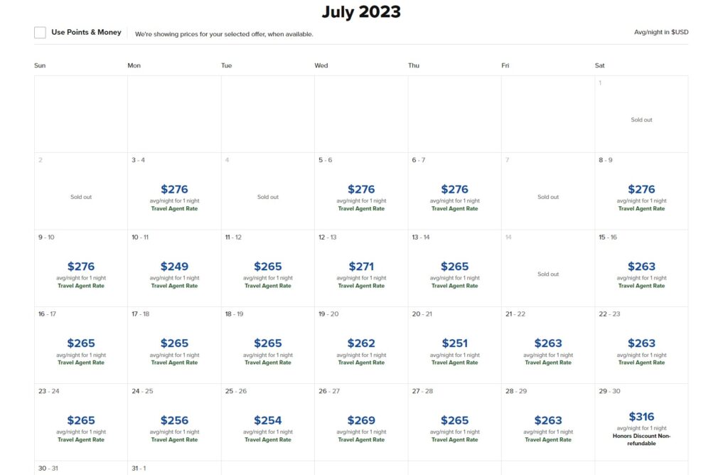 hilton travel agent rate calendar