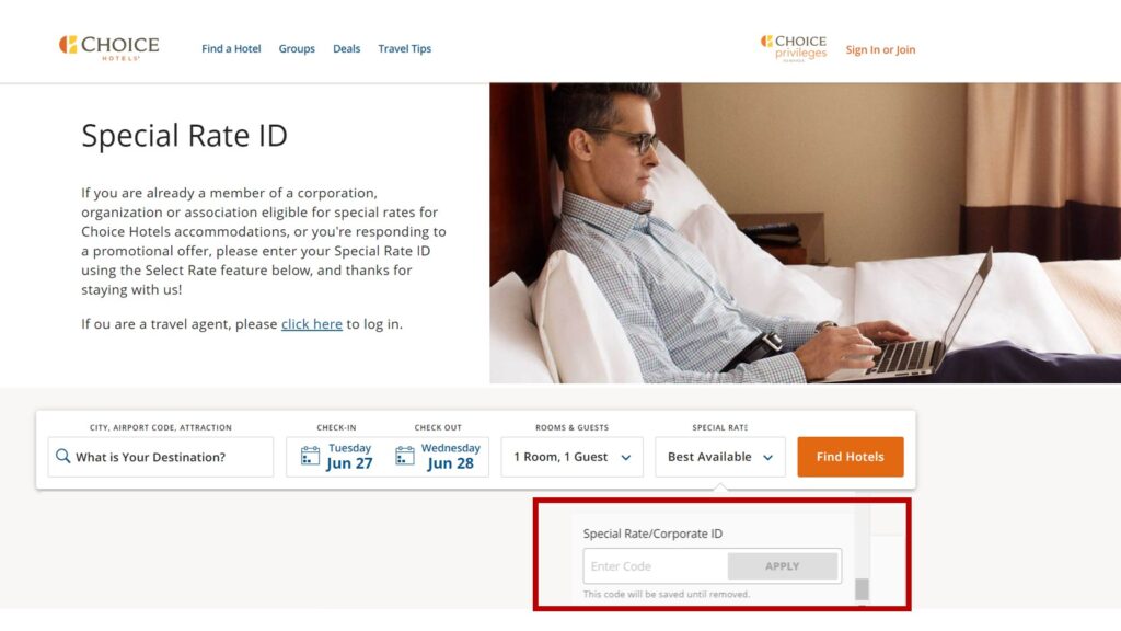 How to book a Choice Hotels Corporate Rate