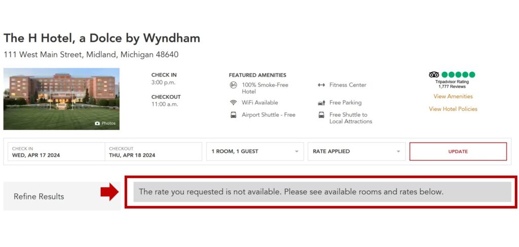 Wyndham Corp Code not available