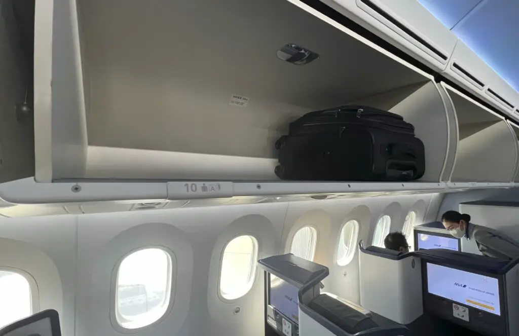 ANA Business Class Seat 10A Boeing 787 Overhead Luggage Space