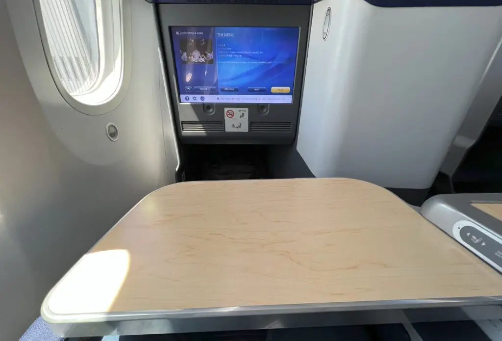 ANA Business Class Seat 10A Boeing 787 table and IFE