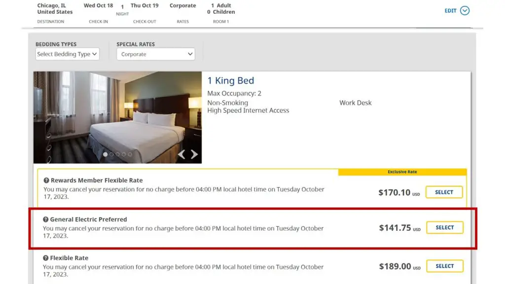 Best Western GE Rate Example Chicago