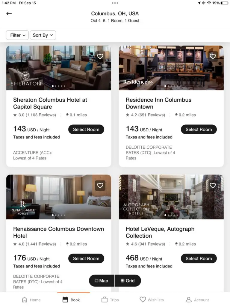 Marriott Corporate Code Comparison on App Step 3 results