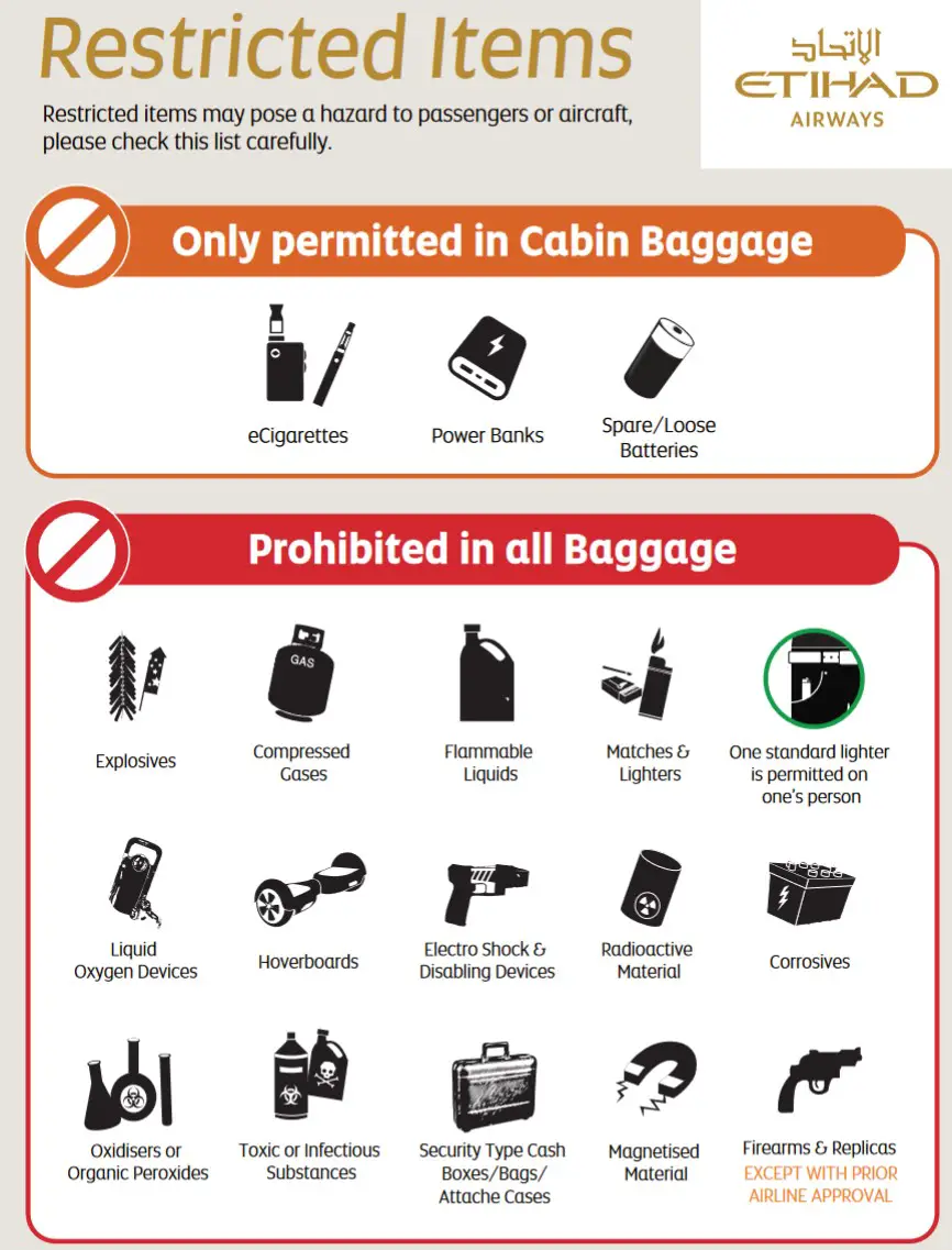 Etihad Cabin Baggage Allowance, Rules & Restrictions
