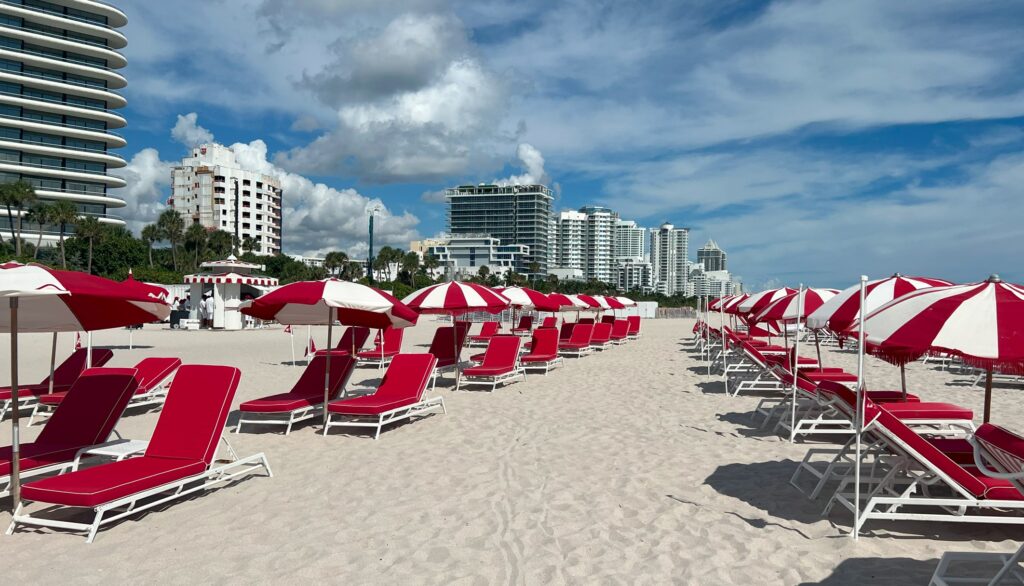 Faena Beach Lounge Chairs and Umbrella
