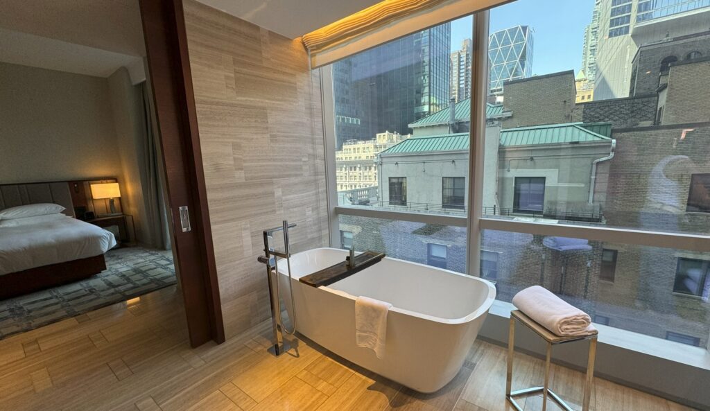 bath and view of bedroom