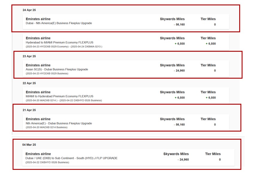 miles to upgrade to emirates business class
