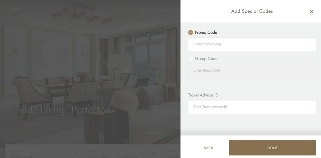 penisula booking table with code fields